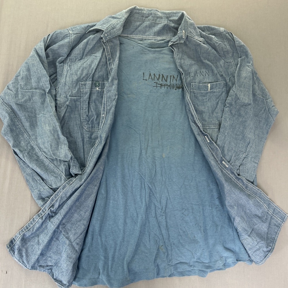 1950s Korean War US Navy Chambray Work Shirt T-Shirt Named Lanning Set